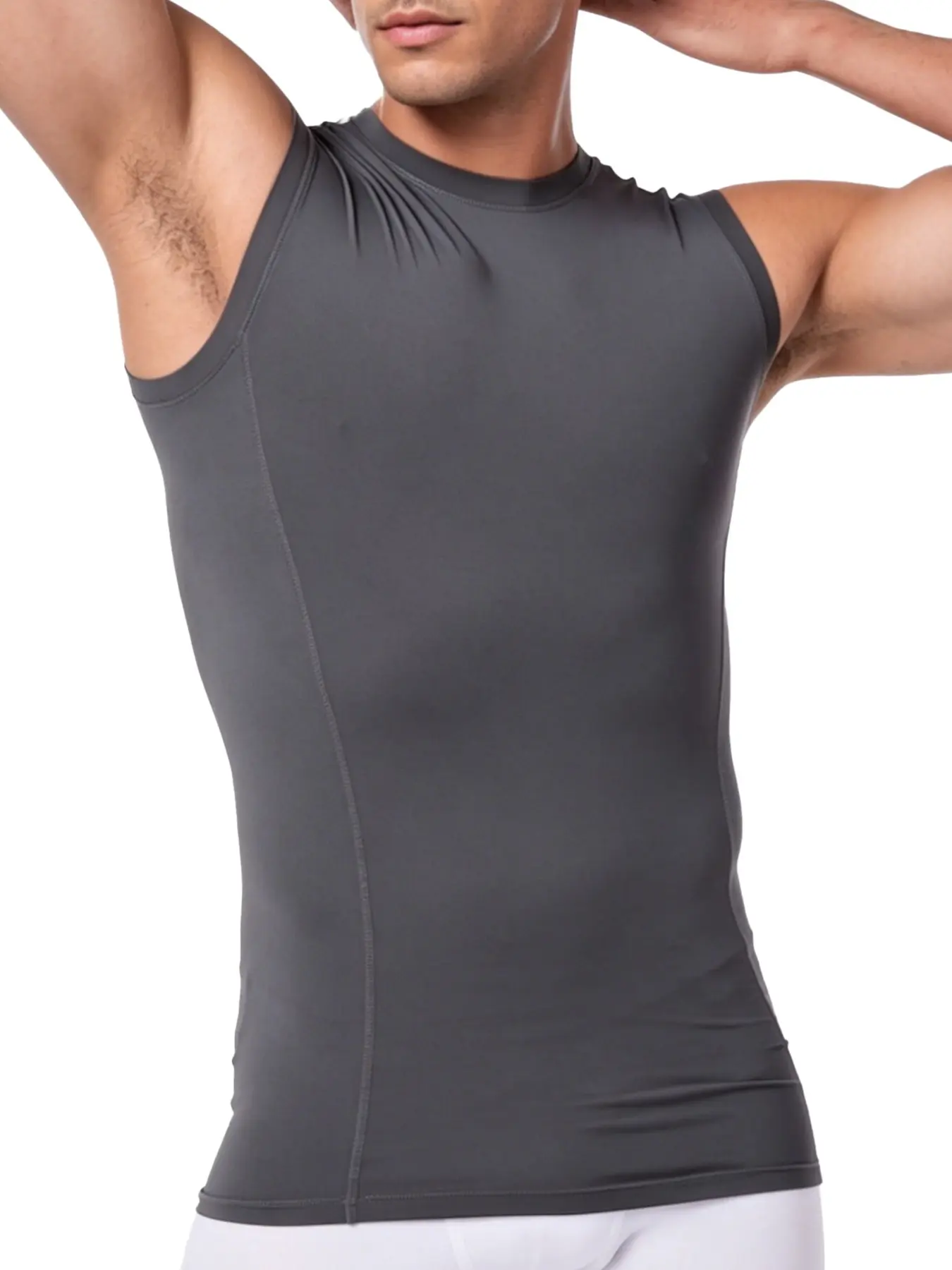 Men Solid Color Compression Sleeveless Tank Top, Quick Dry Moisture Wicking Breathable Muscle Shirt, Muscle Singlet, Tight Fit Workout Vest for Gym Running Outdoor Training Summer Casual Wear, Runs Samll Sizing Up,Casual Fitted Top