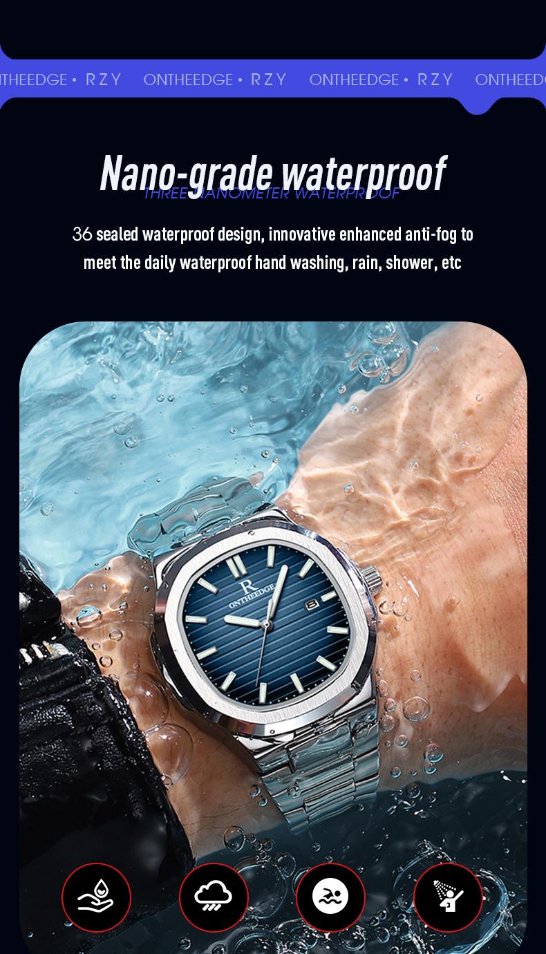 Men's Luxury Square Blue Dial Quartz Watch - Stainless Steel Wristwatch with Date, Luminous Hands, Waterproof, Classic Business Casual Dress Watch, Perfect Gift for Husband Dad