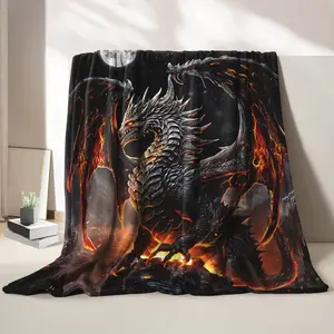 A Fluffy Blanket Featuring a Flame Dragon Print, a White Throw Blanket Perfect for Barefoot Dreams, Suitable for The Sofa, a Winter Warm Blanket, Decor for The Living Room And Bedroom, a Multifunctional Blanket for Napping And Camping