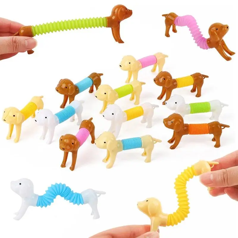 12/24Pcs Colorful Stretchable Dog Stretch Pop Tubes Telescoping Spring Animal Birthday Party Gift Pinata Fillers Carnival Prizes