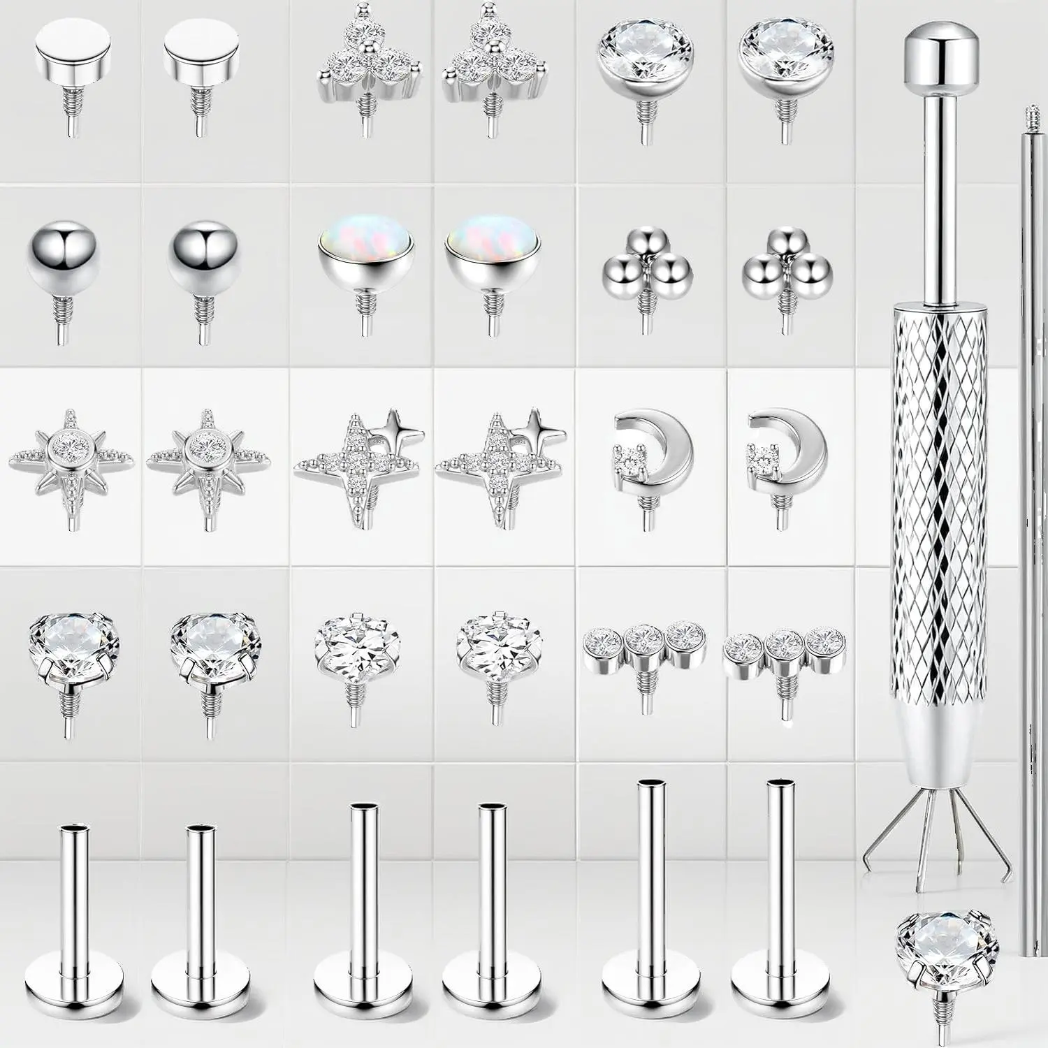 Drperfect 16G 18G Flat Back Stud Earrings for Women |   Hypoallergenic Surgical Steel Internal Thread Stud Piercing Jewelry for Tragus Helix Cartilage Conch Nose Lip Medusa Piercing