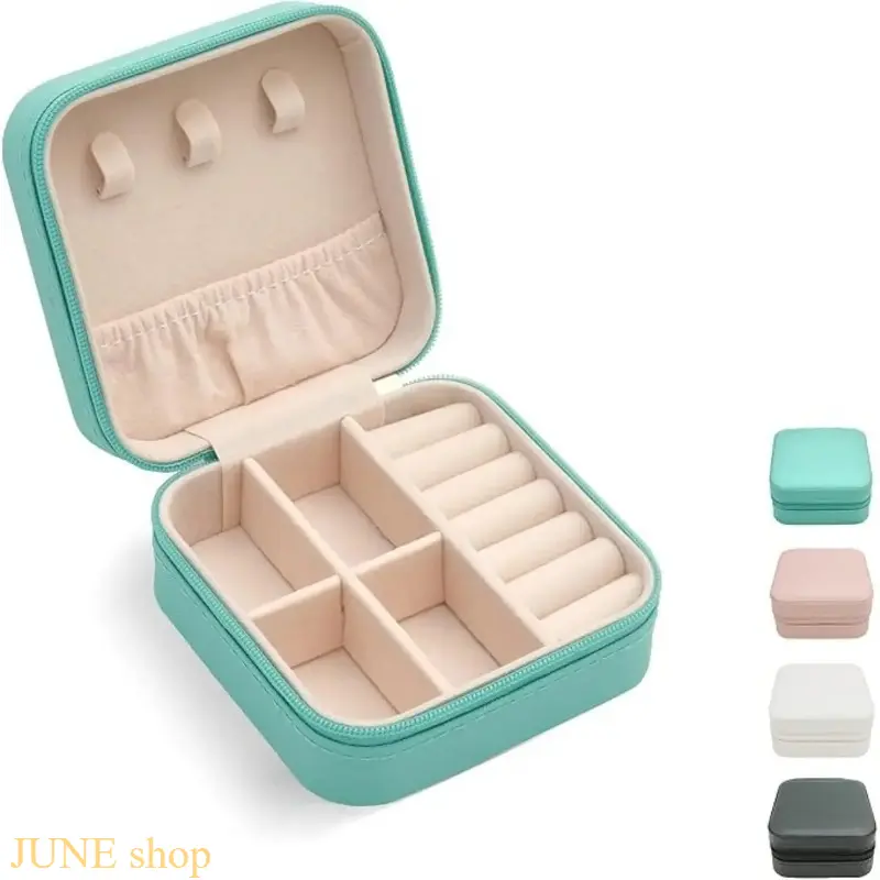 Multi-Color Zipper Small Durable PU Leather Travel Jewelry Case - Multi-Compartment Soft-Lined Portable Jewelry Organization Storage Organizer with Elastic for Rings, Earrings, Necklaces, Business Trips, Daily Use, With Compartments