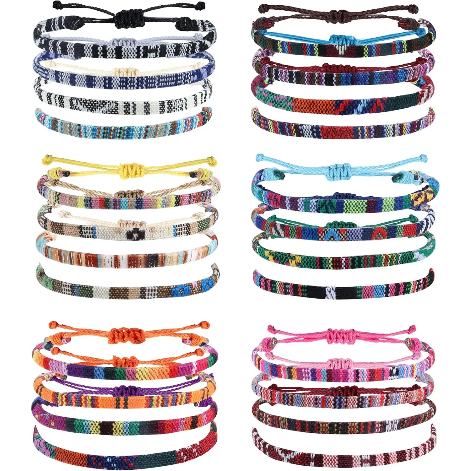 Women's & Men's 24pcs Adjustable Handmade Braided Beaded Anklets, Waterproof Boho Beachwear Jewelry, Colorful String Rope Surfer Ankle Bracelets