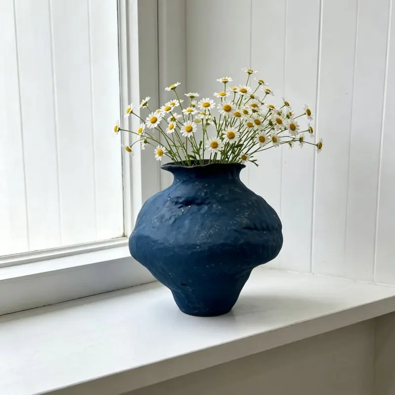 Klein Blue Textured Handmade Ceramic Vase, Wabi-Sabi Vintage Irregular Shape, Living Room Table Decor, Bouquet Holder, Vase For Flowers, Nordic Home Decoration Gift