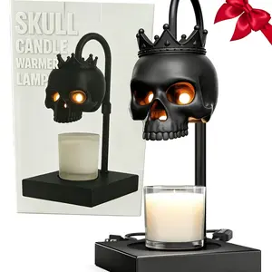 Skull Candle Warmer Lamp,Ghost Cute Goth Table Lamp Candle Warmer with Timer & Dimmer *Candles NOT Included – gothic decor, Adjustable Height, 2 Light Bulbs，Skull Candle Warmer Lamp Black Matte, Skull Decor- Lamps for Spooky Home & Witchy Gifts