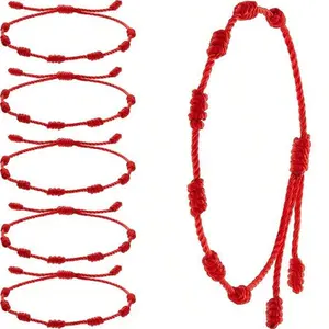 6PCS Red Cord Bracelet, Adjustable 7-Knot Amulet for Protection, Evil Eye and Good Luck
