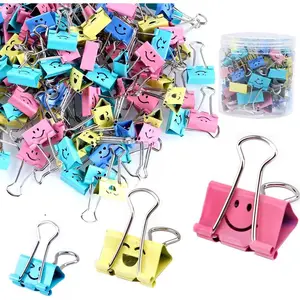 【80count】 Binder Clips, Paper Clips,Paper Clamps with Colored Cute Hollow Smiling Face,80 count Assorted Size Clips, for Office,Teacher Gifts and Kitchen