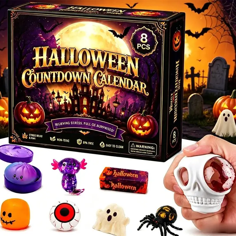 2026 Halloween Countdown Advent Calendar Squishy Box Stress Relief Squishy Ghost Pumpkin Spider Eyeball Squeeze Halloween Gift