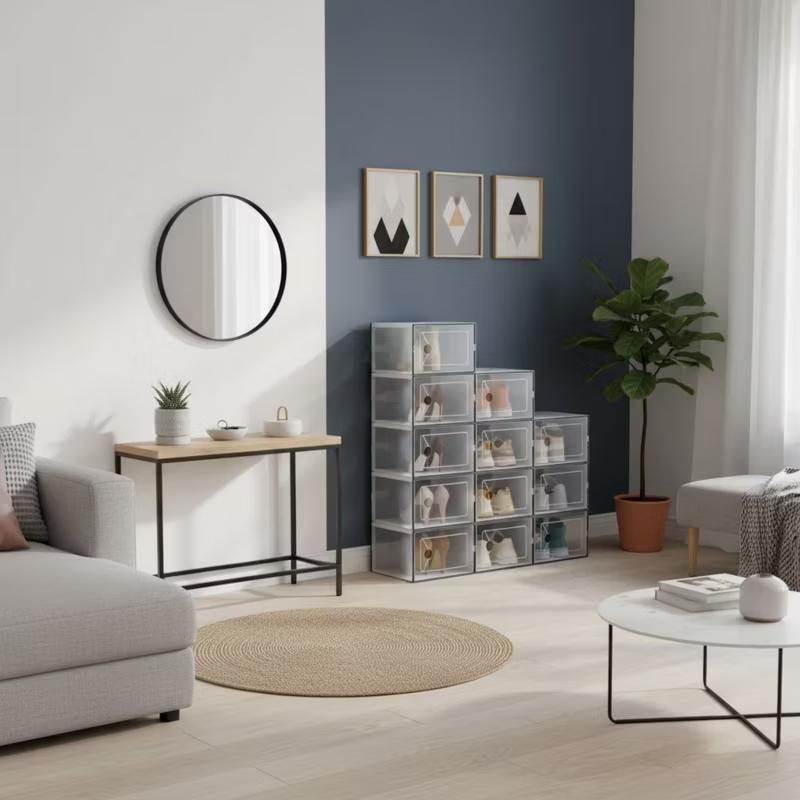 Stackable Shoe Storage Boxes with Lids, Modular Large Shoe Rack & Organizer Shelf, Transparent Front Panel for Easy Display & Identification, Breathable Hole Design to Keep Shoes Fresh, Sturdy Interlocking Structure for Customizable Storage