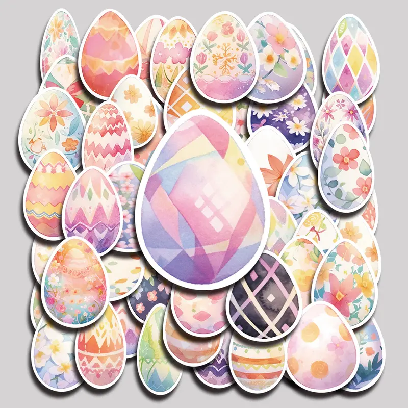 50PCS Watercolor Easter eggs Aesthetic Vinyl Stickers Pack for Laptop Water Bottle Phone Case Skateboard Journal Scrapbook DIY Decoration