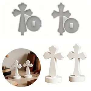 Religious Cross Statue Silicone Mold (1 Set), 3D Cross Resin Mold for Easter Church Decor, DIY Handmade Tabletop Ornament Mold, Creative Faith Gift Craft Supplies