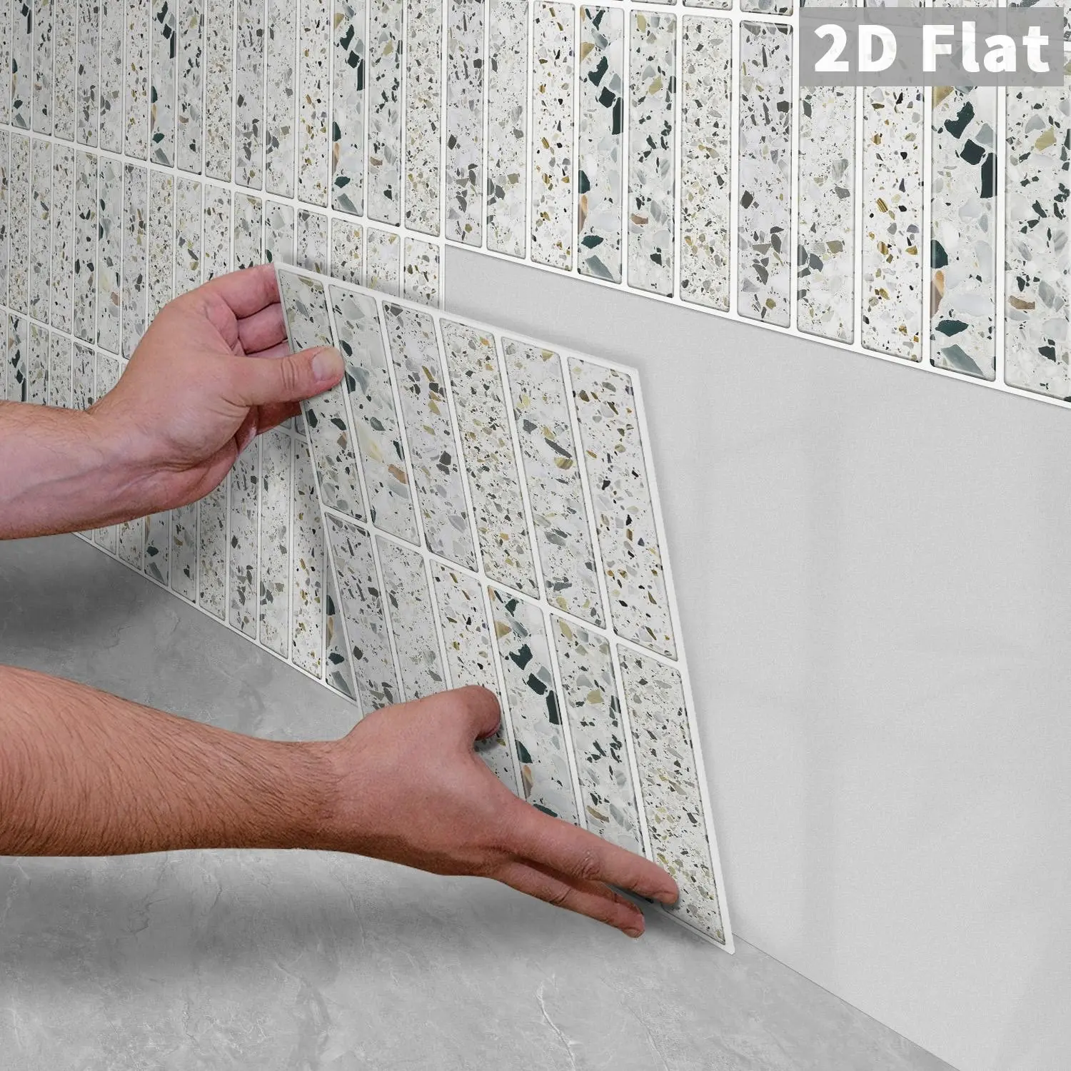 10PCS GST Glossy White Terrazzo Brick Tile Stickers, Self-Adhesive PE Foam, Waterproof Oilproof, Shock & Abrasion Resistant, for Bedroom Kitchen Bathroom Office Smooth Surfaces Home Decor