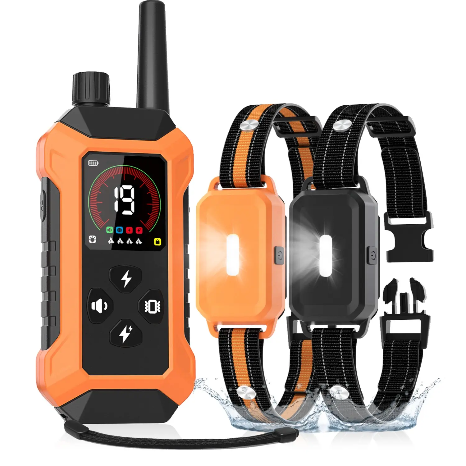 Remote Dog Training System with Adjustable Collar - 2 Receivers, Black and Orange