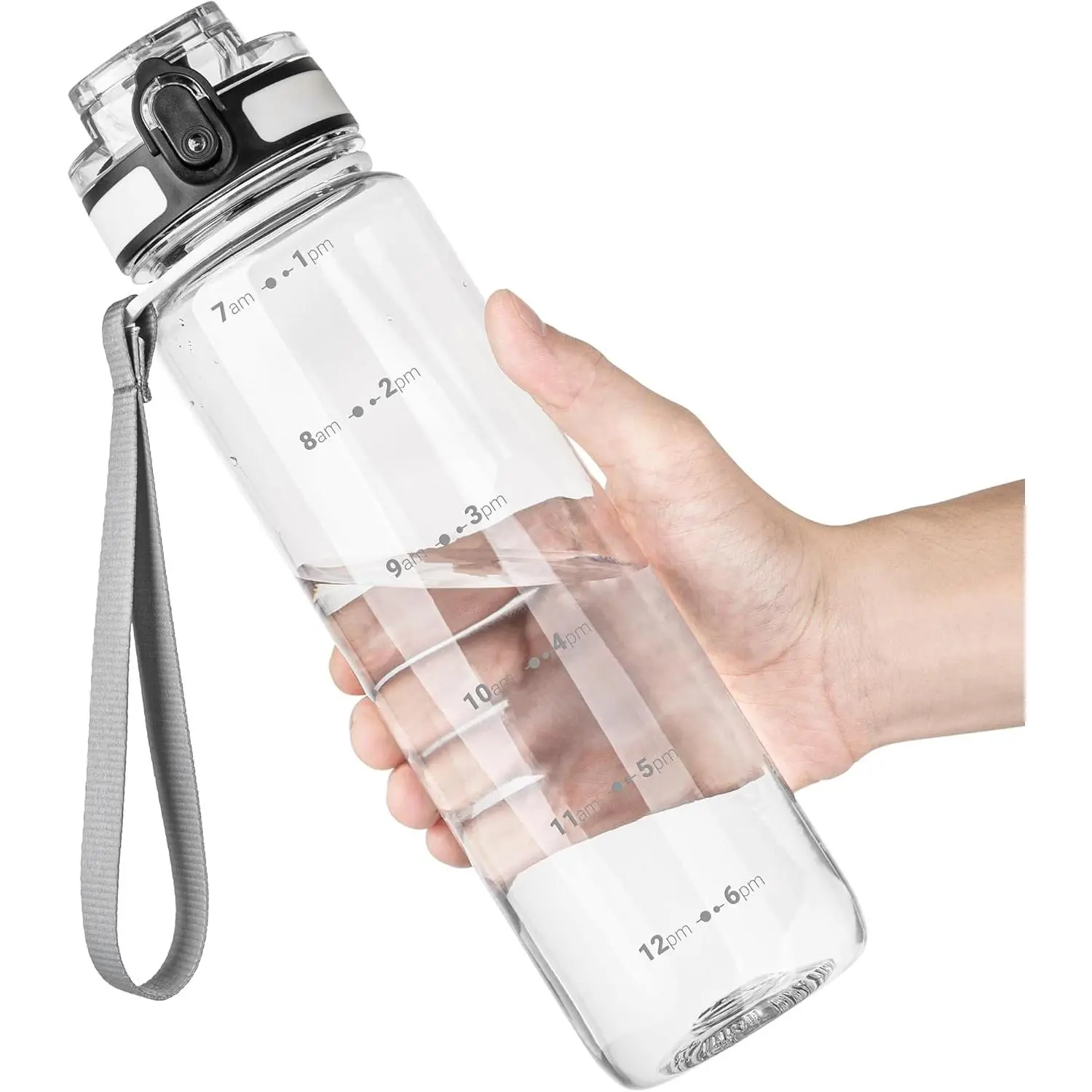 32 oz Water Bottle, Motivational Water Bottle with Time Marker, Sports Water Bottle With Strap, Leakproof & BPA Free Large Water Bottles  School, Gym, Travel, Outdoor, Tritan, Transparent