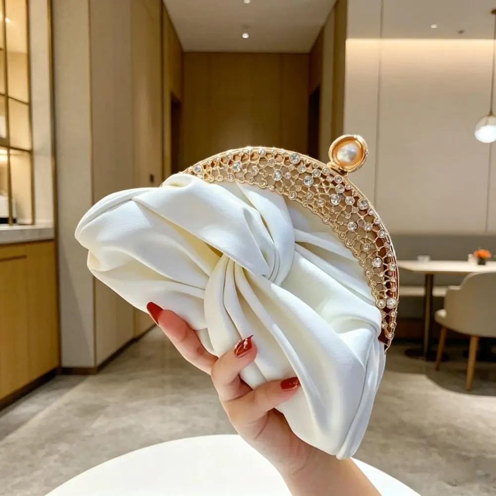 Women's Elegant Clutch, Luxury-Inspired White Mini Evening Bag with Rhinestone Crown and Pearl Accents for Parties & Weddings, Clutchbag, Trendy Clutch Bag, Fashionable Embellished Clutch