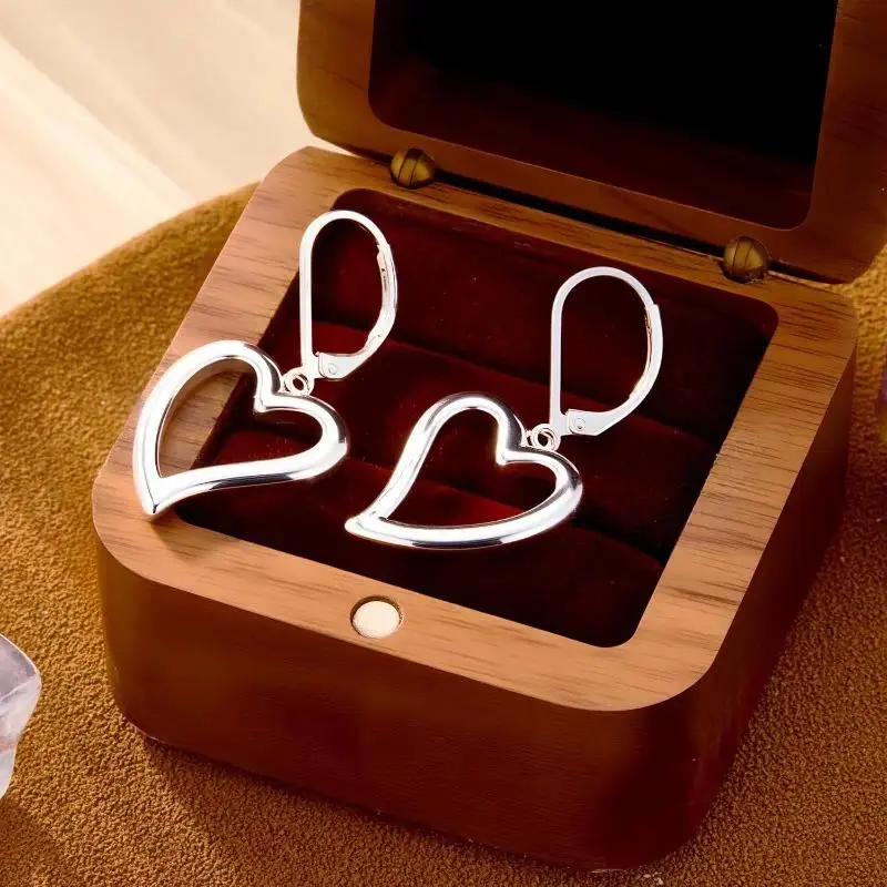Hypoallergenic Heart Drop Earrings – 14K Gold Plated & Silver Openwork Dangle Leverback Huggie Earrings for Women