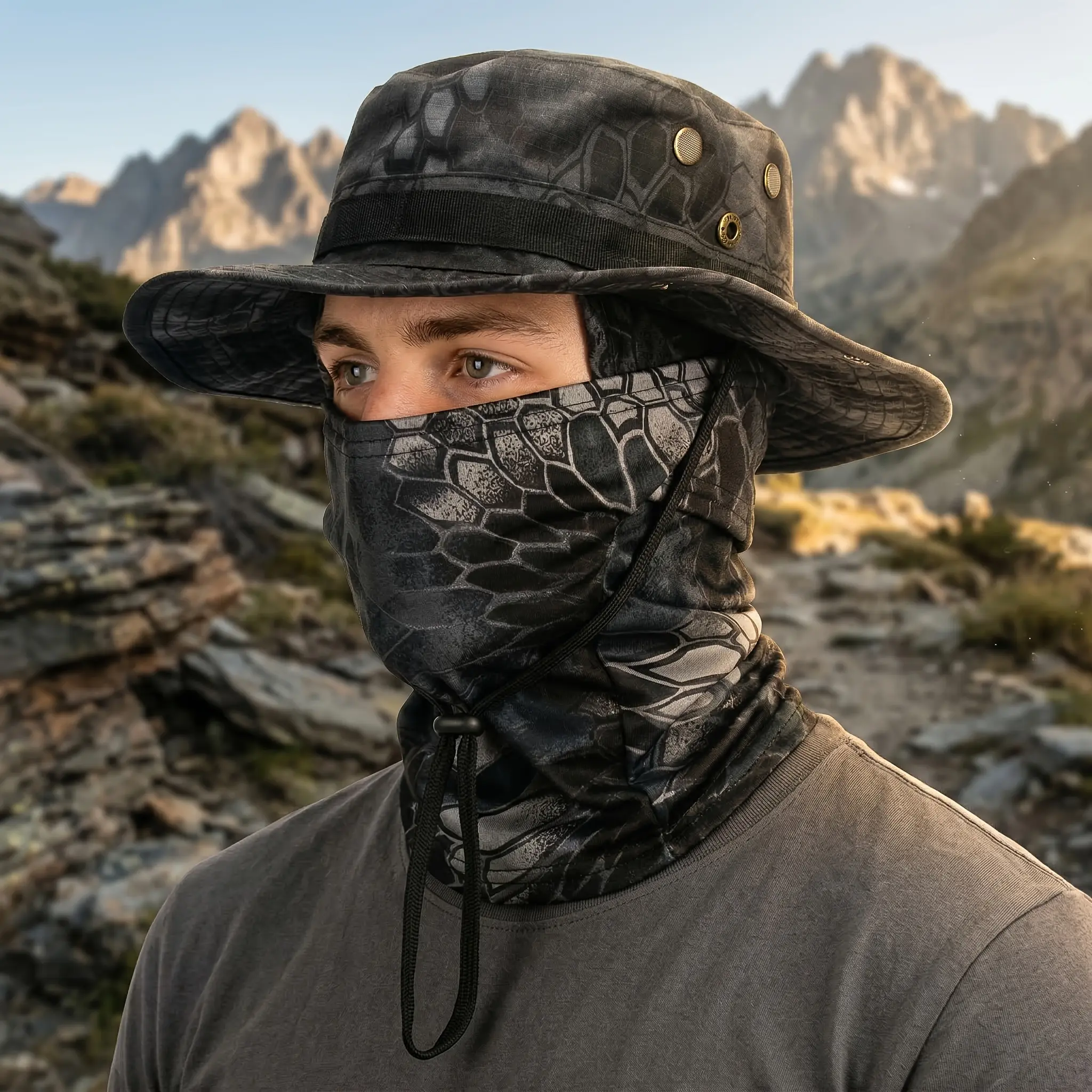 2 Piece Mix and Match Summer Sun Protection Balaclava Wide Brimmed Bucket Hat Unisex Breathable Sunshade Fisherman Hat Outdoor Sports Hat