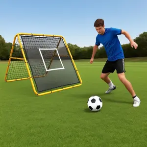 All-in-One Adjustable Rebounder Net 4×4ft for Soccer Baseball Softball, Heavy Duty Multi-Sport Training Net Improve Passing Throwing & Ball Control, Simple Assembly, Ideal Portable Practice Gear for Backyard and Outdoor Field Training