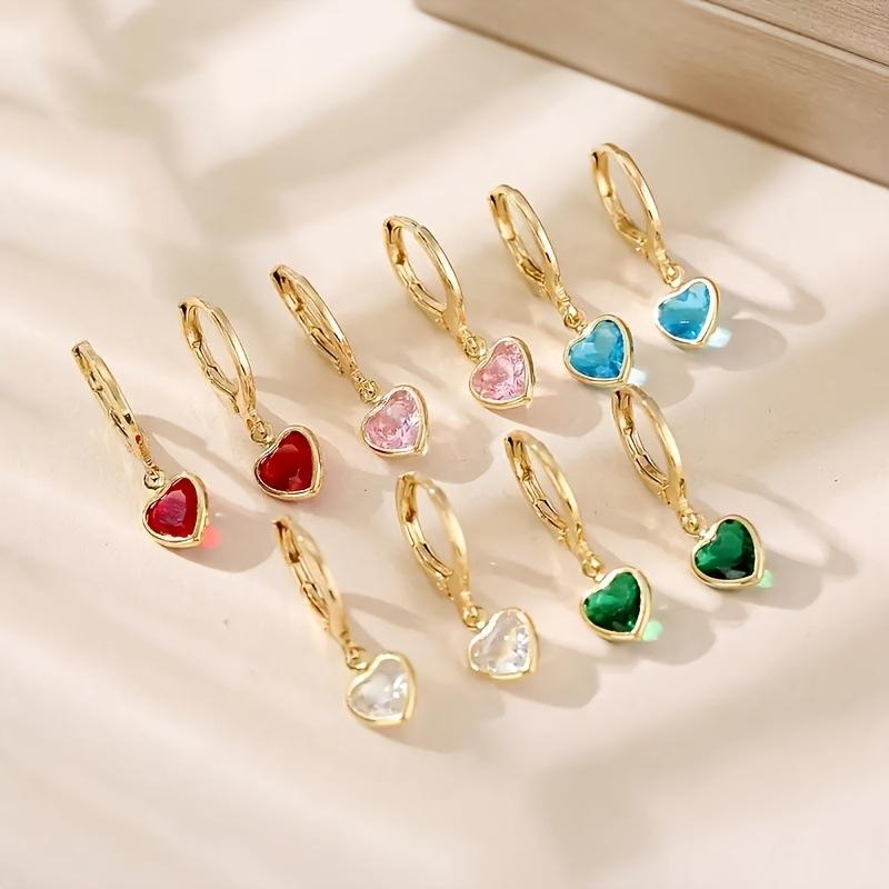 Exquisite luxurious colored heart-shaped zirconia ear studs, high-end and versatile women's earrings