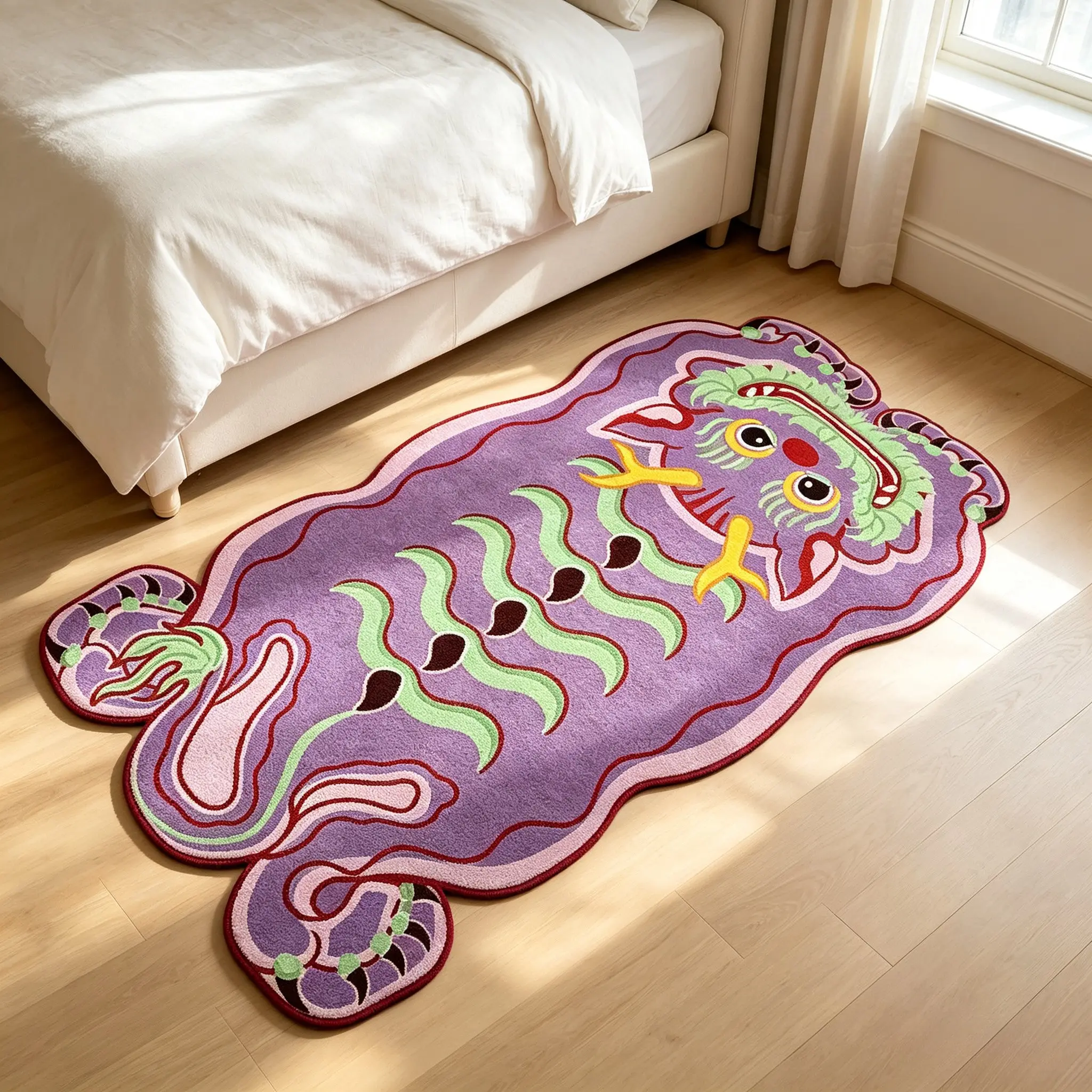 Vintage Cute Cartoon Dragon Print Living Room Rug, Fashionable Anti-Slip Washable Carpet, Home Decor for Bedroom and Study