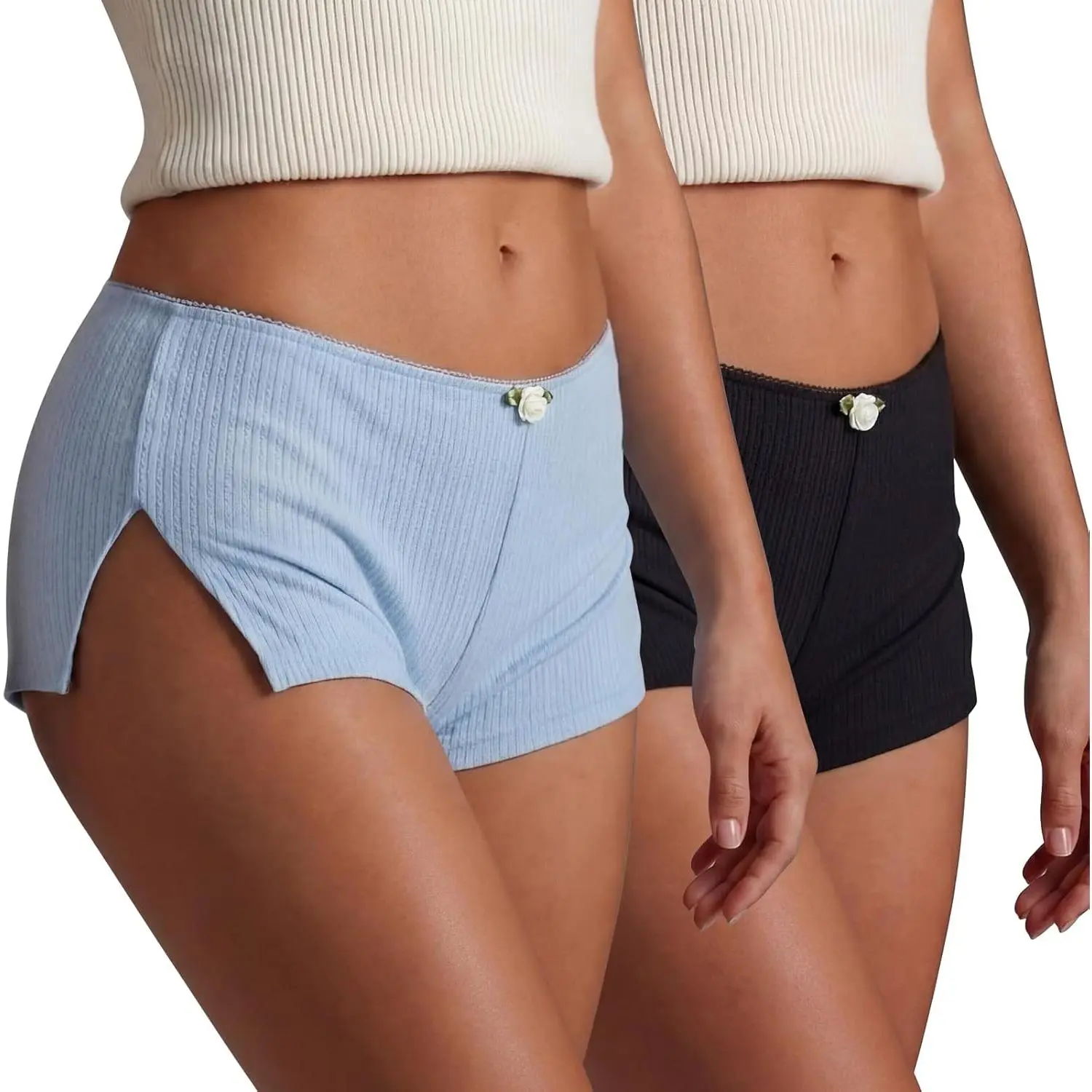 2 Pack Women Y2k Micro Shorts Low Rise Side Slit Mini Lounge Stretch Micro Pajamas Booty Shorts Cheeky Pj Bottom