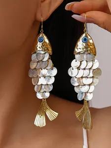 Whimsical Fish Shell Fringed Ear Hooks for Women, Trendy Statement Studs, Fashion Jewelry Accessories, Elegant and Stylish Design