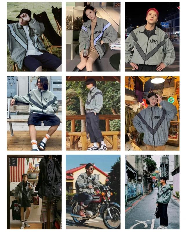 Kyn Apparel  Men's Waterproof Reflective Thin Loose Jacket, Spring, Autumn and Winter Outdoor Sports Training Casual Windproof Jacket,  Retro Military Jacket