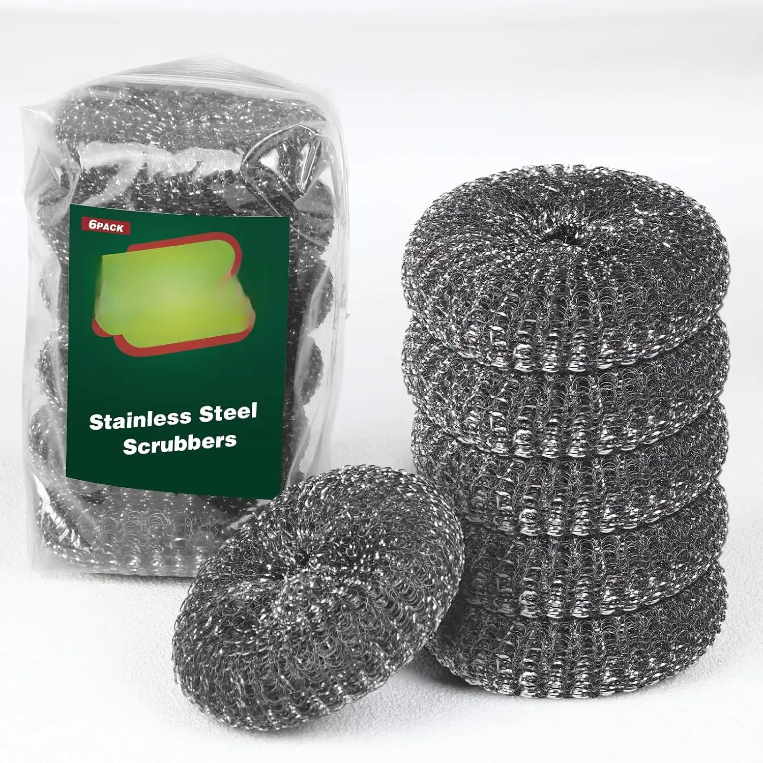 6 count Steel   Wire Sponge Set, Barbecue Grill Cleaning  Pads, Stainless Steel   for Scouring Messes from Cast Iron, Pots, Pans, Grill, Stoves, Sink (6 Pads)