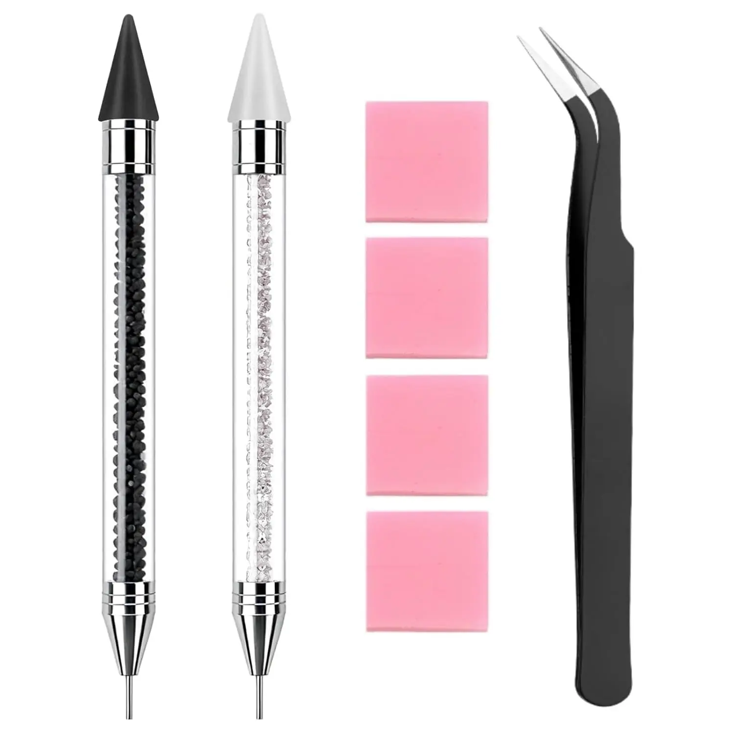 Rhinestone Picker Tool Kit, Wax Pencil for Rhinestones, 2 Pcs Wax Pen with Tweezer and Clay, Gem Picker Diamond Jewel Applicator, Rhinestone Tool for Bedazzling DIY Nail Art