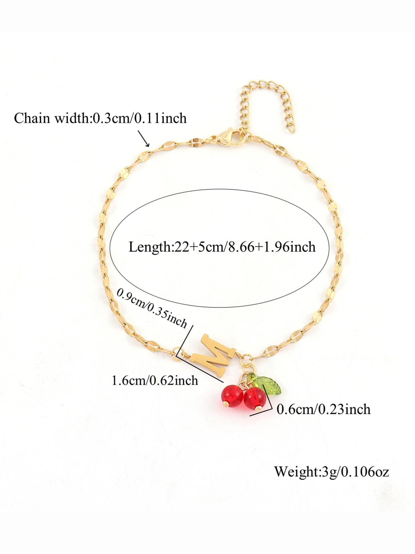 Cherry & Letter Design Anklet for Women, Fashion Vintage Stainless Steel Lip Chain Anklet for Women & Girls, Trendy All-match & Exquisite Jewelry for Birthday Gift