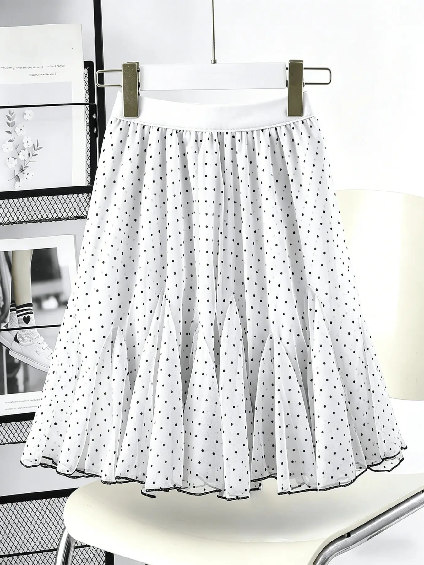 Women's Half Skirt, New Mesh Polka Dot Midi Dress, Fashion Elegant Chic Versatile Flowy Skirt, Vacation Casual Office Skirt, Four Seasons Style, Bottoms