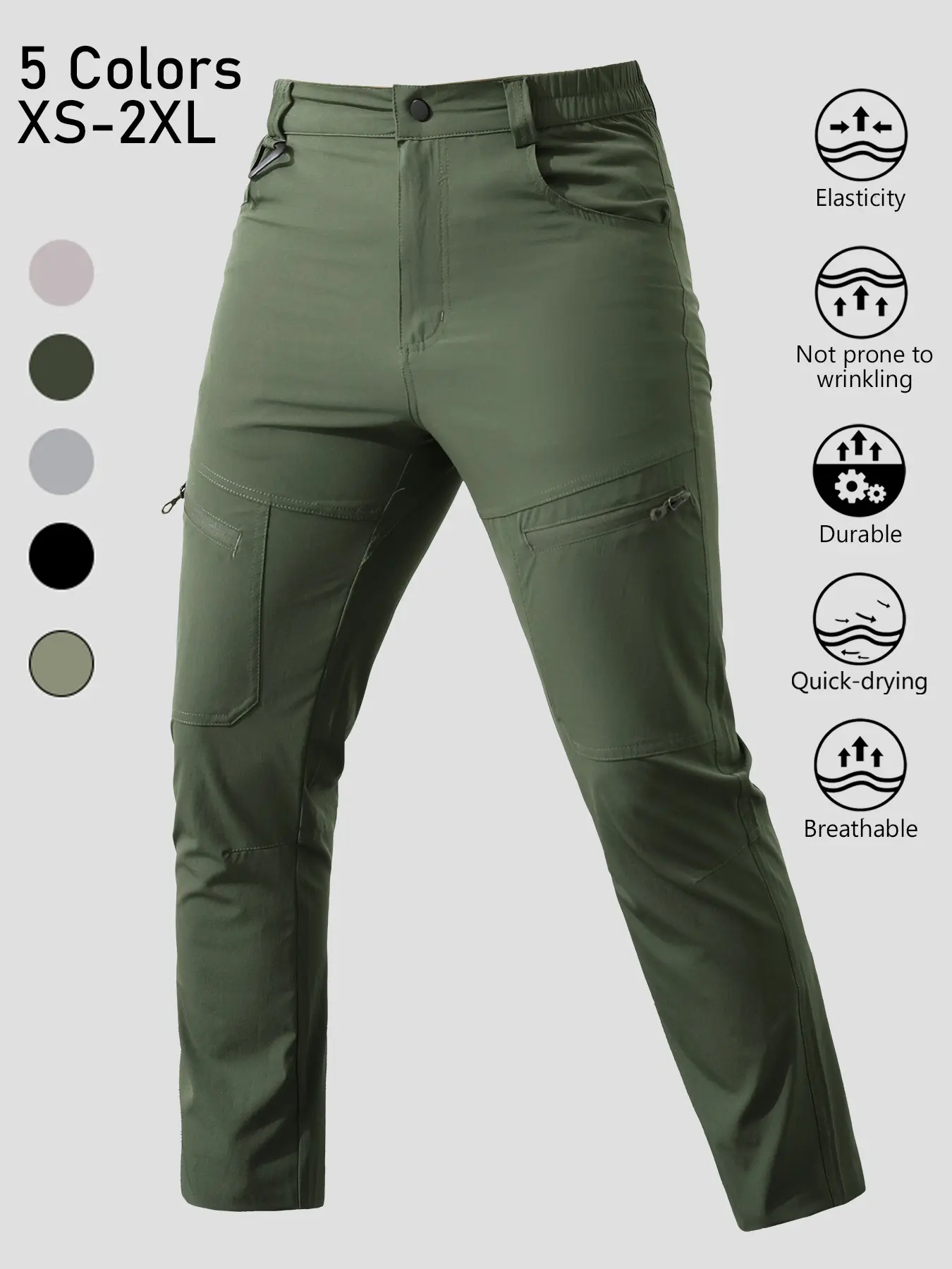 Men's Hiking Pants Quick Dry Lightweight Outdoor Cargo Pants Water Resistant Breathable Stretch Durable Wrinkle Free Work Pants Zipper Pockets Elastic Waist for Camping Fishing Trekking Travel Casual Golf Athletic Relaxed Fit Tactical 6 Colors XS-2XL