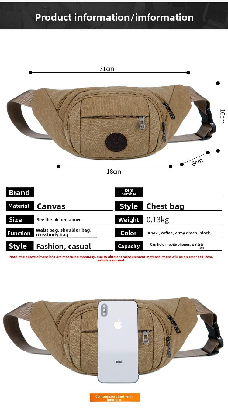canvas mobile phone fanny pack men's large-capacity multi-functional bag diagonal span dual-purpose breast bag business wallet