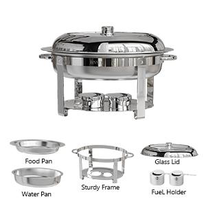ROVSUN 2/4 Packs Oval Chafing Dish for Buffet, 6QT Stainless Steel Chafing Dish Buffet Set with Glass Lid, Chafers and Buffet Warmers Sets for Party, Catering, Wedding, Banquet, Graduation