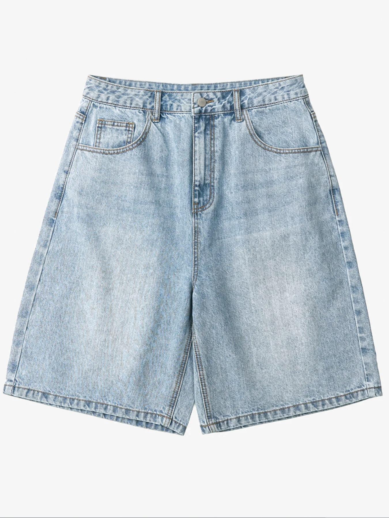 Men's Plain Denim Shorts, Loose Casual Comfy Jeans Shorts for Daily Wear, Woven Bottoms for All Seasons