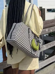 Nylon Baseball Bag, Crossbody Shoulder Bag with Keychain, Casual Plaid Pattern, Large Commuter Work Bag, Fashionable Daily Use, Perfect Gift