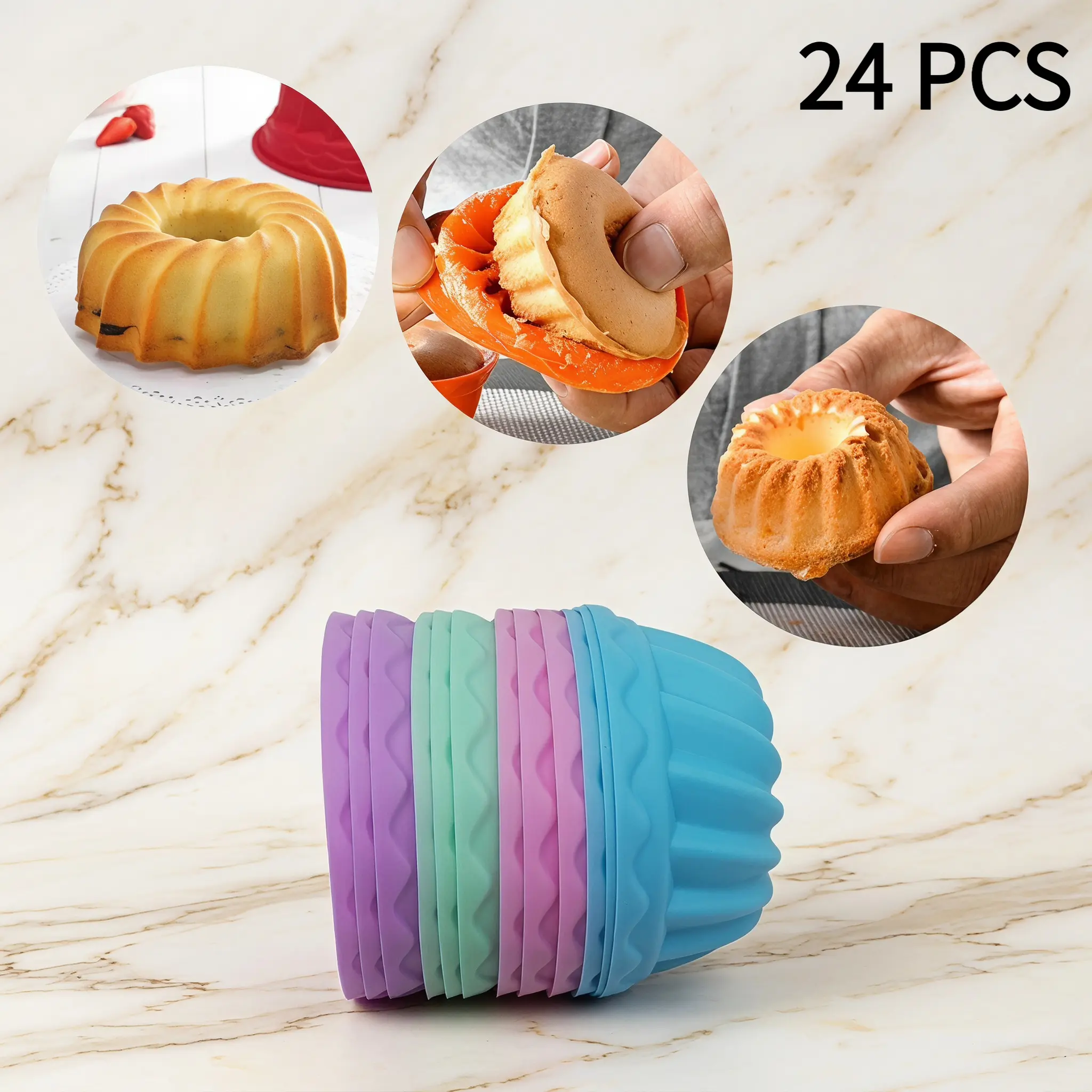 24 Pack Silicone Baking Cups, Pumpkin Silicone Baking Cake Molds, Nonstick Cupcake Liners, Fancy Dessert Tray - Jelly and Muffin Cups-YY1