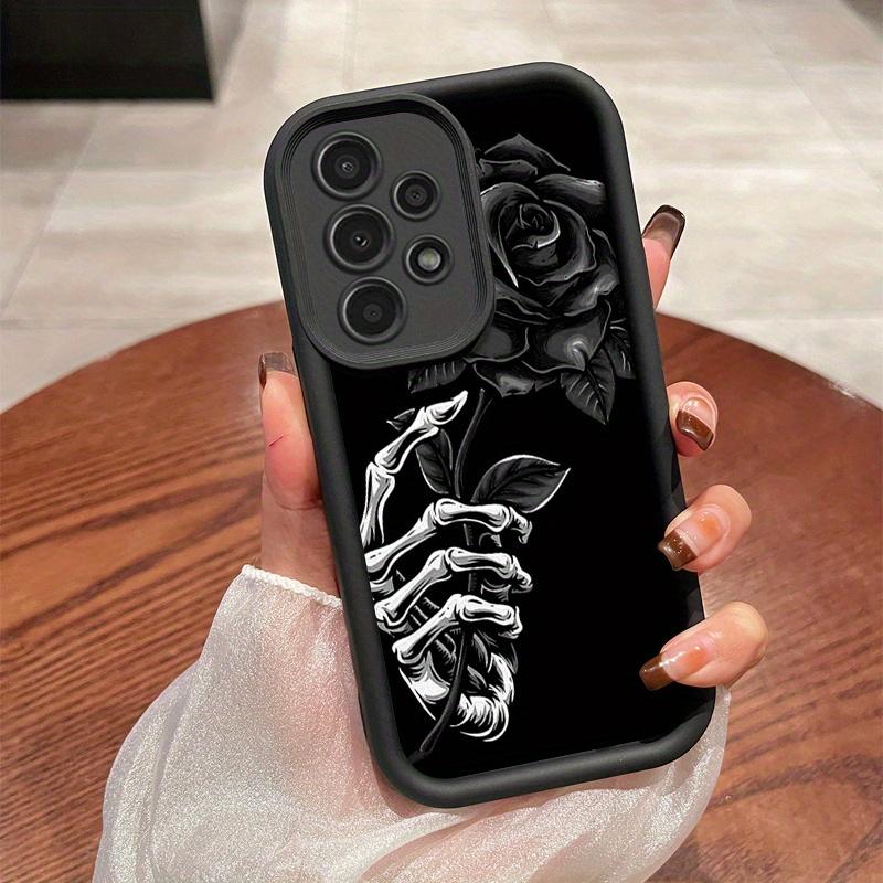 A Phone Case Featuring a Skeleton Hand Holding a Black Rose, Compatible with Various Galaxy Models Including Samsung Galaxy S26 S25 S24 S23 S22 S21 Fe Plus Ultra A13 A14 A15 A16 A17 A33 A34 A35 A36 A52 A53 A54 Note20, And Several Others.