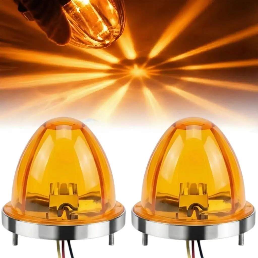 2PCS Amber LED Watermelon Lights - ABS, Stainless Steel Side Marker Indicator Turn Signal Brake Lamp for Semi Trucks, Campers, Bulldozers (Under Glow Wheel Lights)