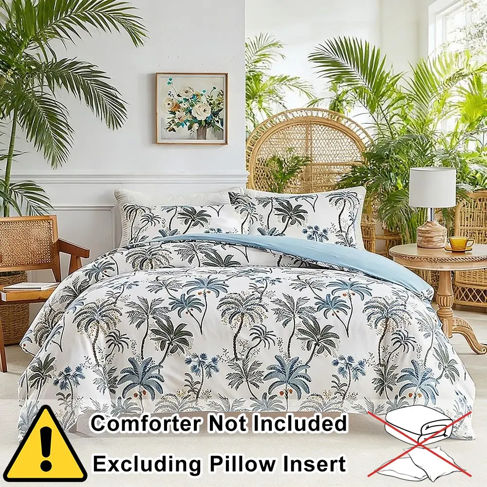Soft and comfortable quilt set, 2/3 set (1 quilt cover + 1/2 pillowcase), blue plant quilt cover, casual resort style, exotic print bedding, suitable for all seasons, 9 sizes available for selection, bedroom bedding quilt set