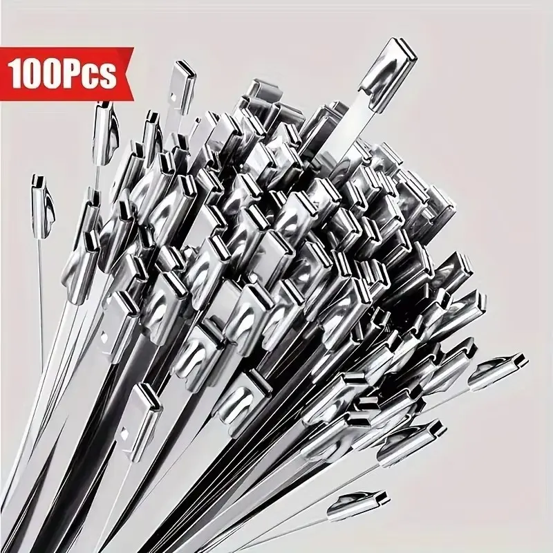 100Pcs Metal Self Locking Cable Ties Reusable Heavy Duty Cables Tie Organizer Multifunction Stainless Steel Zip Tie Fastener