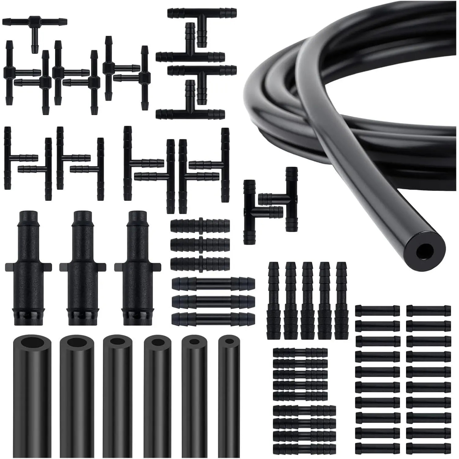 6PCS 5Ft Silicone Vacuum Hose Kit with 64PCS Connectors 100PSI Automotive Vacuum Hose with Multi-size IDs Silicone Tubing for Auto Line Replacement