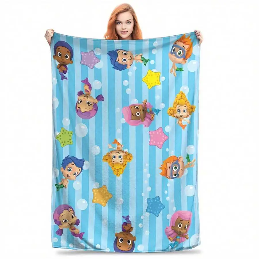 Bubble Guppies Blanket Style Home Textile Flannel Soft Throw Blanket Bedding Sofa Cover For Gift Flannel Blanket, Digitally Printed, Suitable For All Seasons, Perfect For Sofas, Beds, Offices, Camping, And Travel. Makes A Great Gift For Holidays, Wed