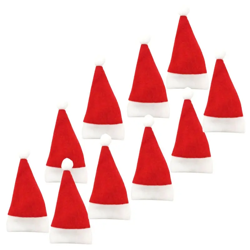 10pcs/set 12cm Christmas Hat, Santa Novelty Hat for Kids, New Year Home Decorations, Santa Claus Gift, Party Supplies
