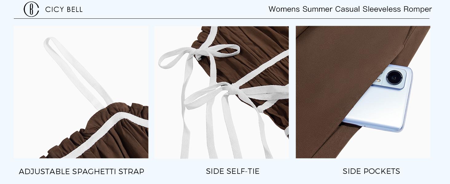 Imily Bela  Womens Summer Spaghetti Strap Romper Sleeveless Ruffle Color Block Short Jumpsuit Smocked Vacation Beach Outfits