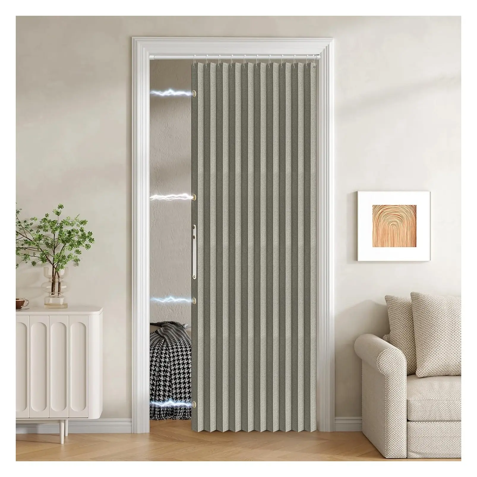 100% Blackout Fabric Folding Door Curtain with Magnetic Closure - Accordion Style for Sliding Doors, Closets, Wardrobe & Temporary Door Solutions (W42 x L78, Grey, 1 Panel)Gift