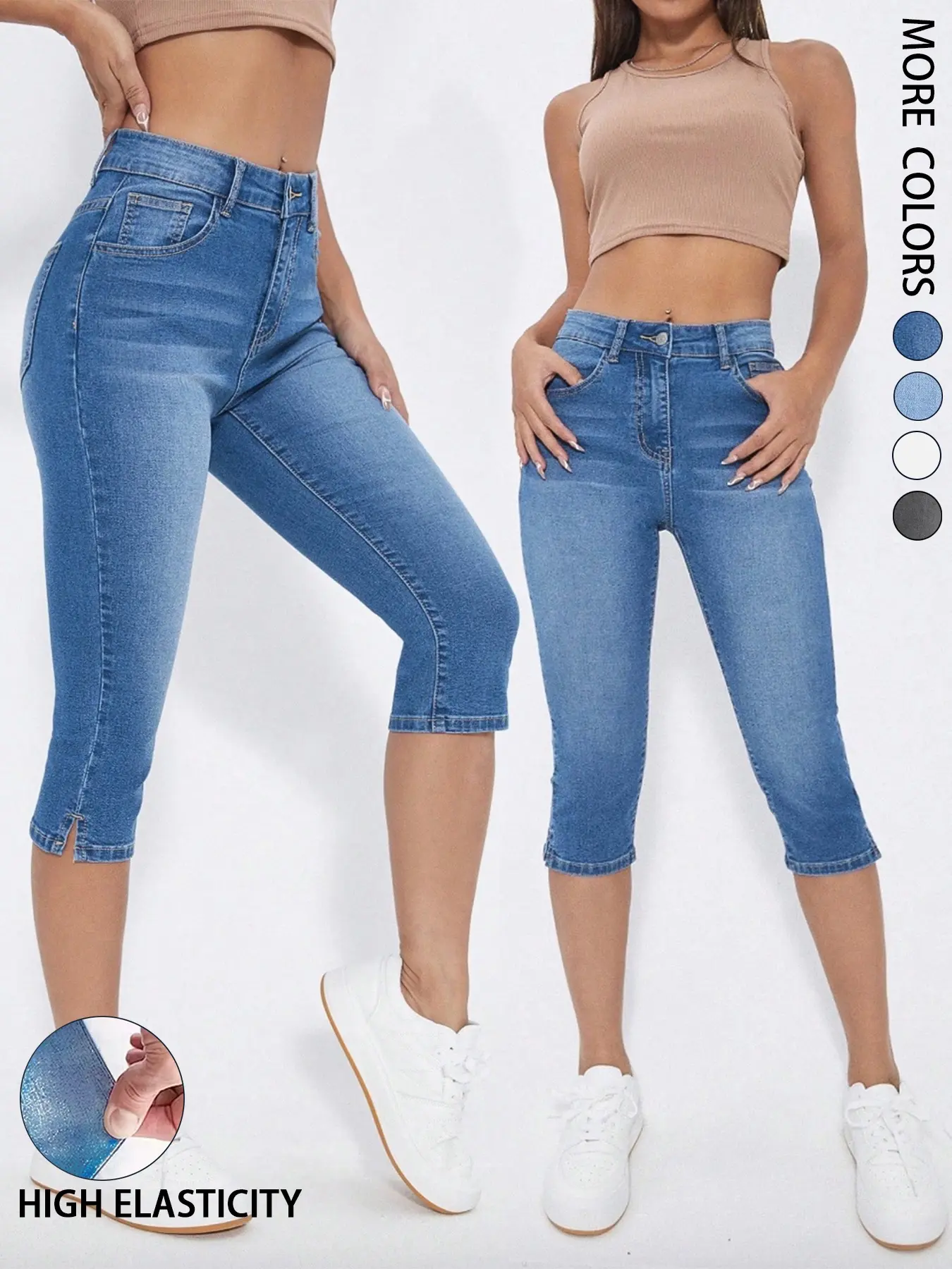 Women's Denim Capris,Casual Basic Versatile Slim Fit Stretch 7-Point Jeans, Comfortable and Stylish Denim Jeans for Everyday Wear，Summer Casual, Denim Capri Pants