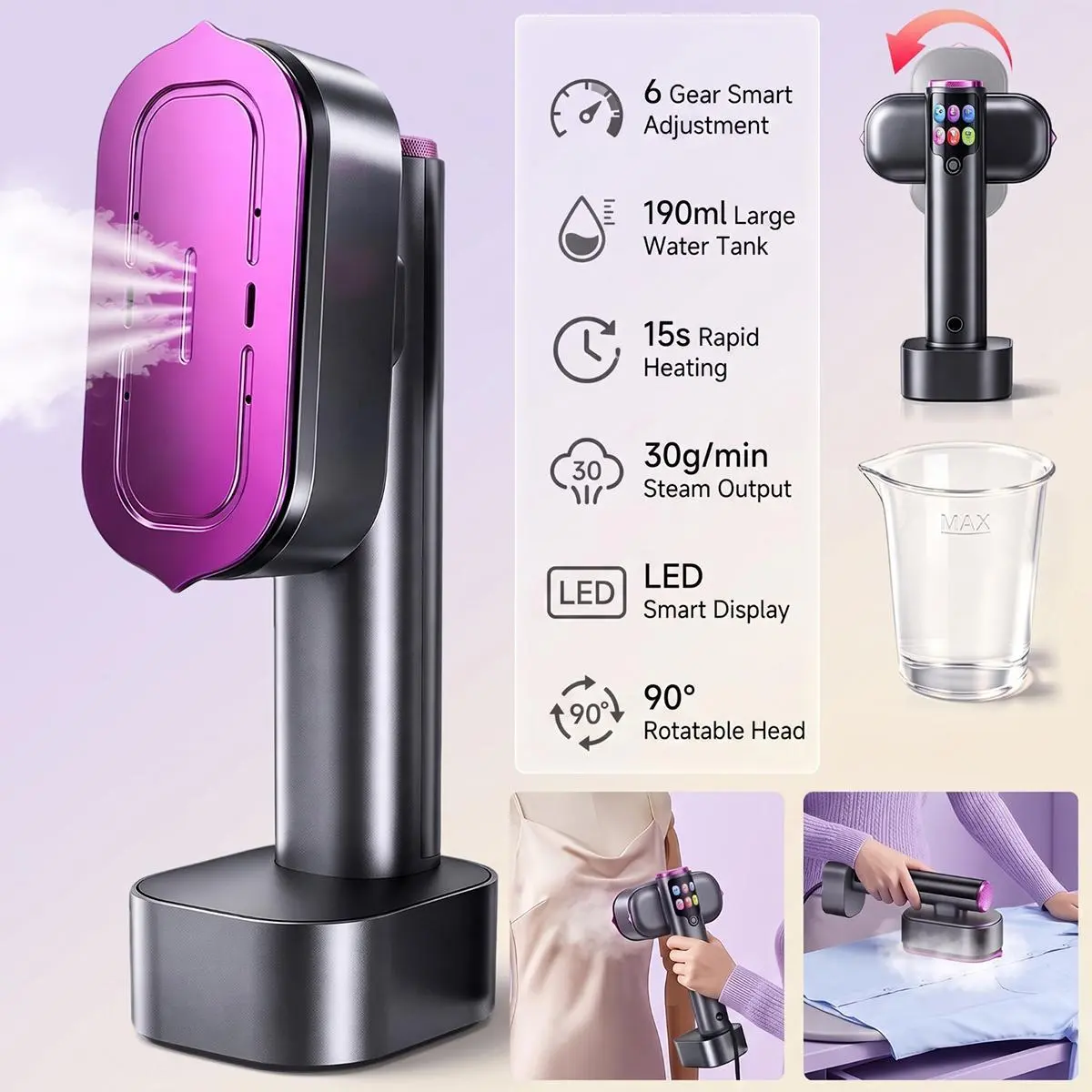 【BackToSchool】Garment Steamer for Clothes, Portable Travel Clothing Steamer Iron, 7 Mode with LED Display, 15s Fast Heating, 90° Swivel Handle, New Year Gift tiktokshopbacktoschool