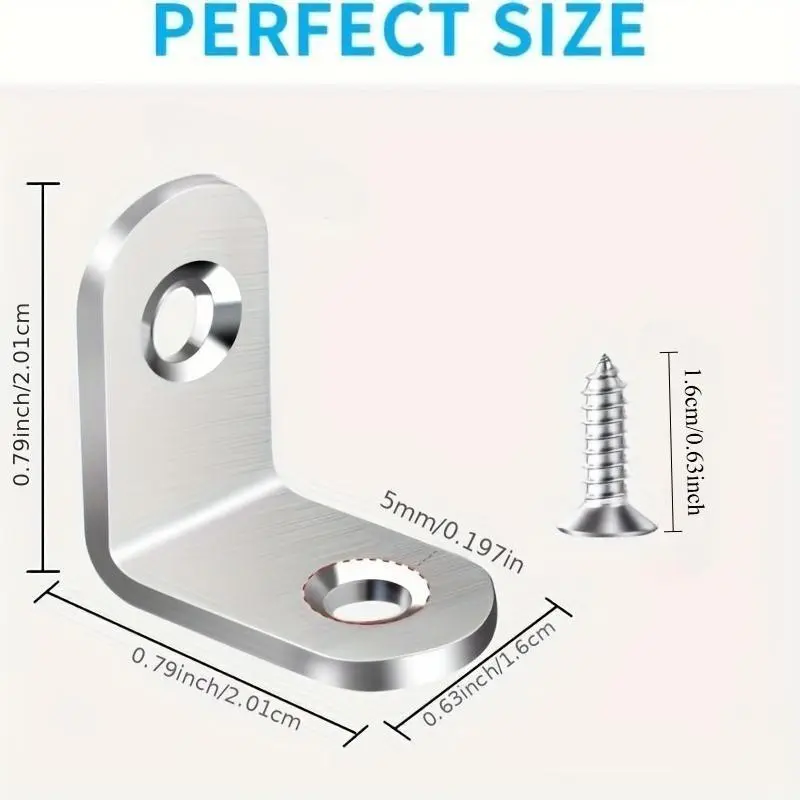 Heavy Duty 90 Pieces Set: Durable L-Shape Brackets (30) and Wood Cabinet Screws (60) for Shelves, Wooden Furniture, Cabinets, and Drawers, Furniture Joint Bracket