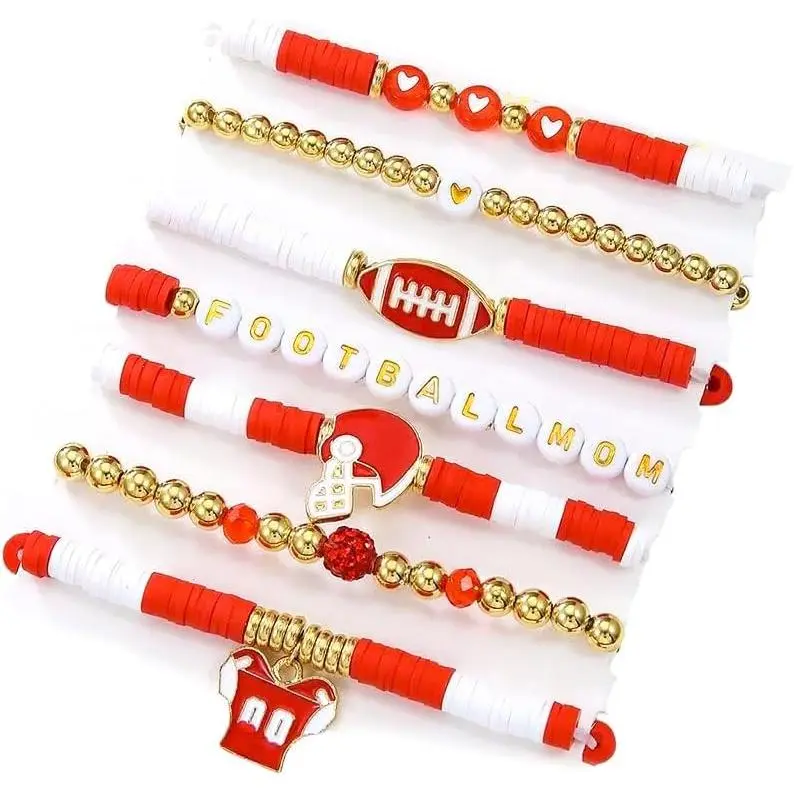 Colorful Polymer Clay  Stretch Bracelets Football  Bracelets Football Stackable Friendship for Women Men  Team Party Favors  Gifts